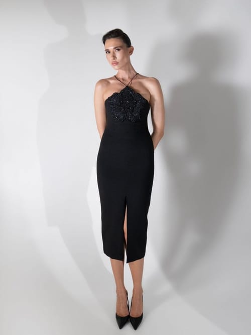 NOIR BLOOM MIDI DRESS