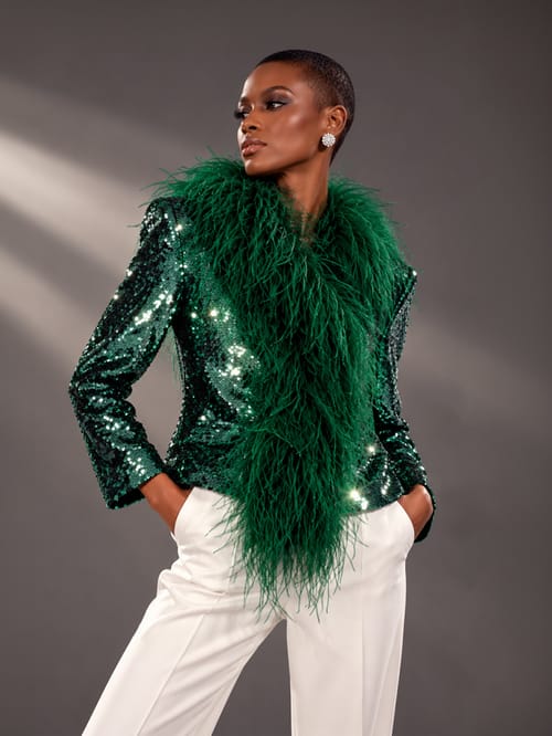 EMERALD SEQUIN FEATHER JACKET