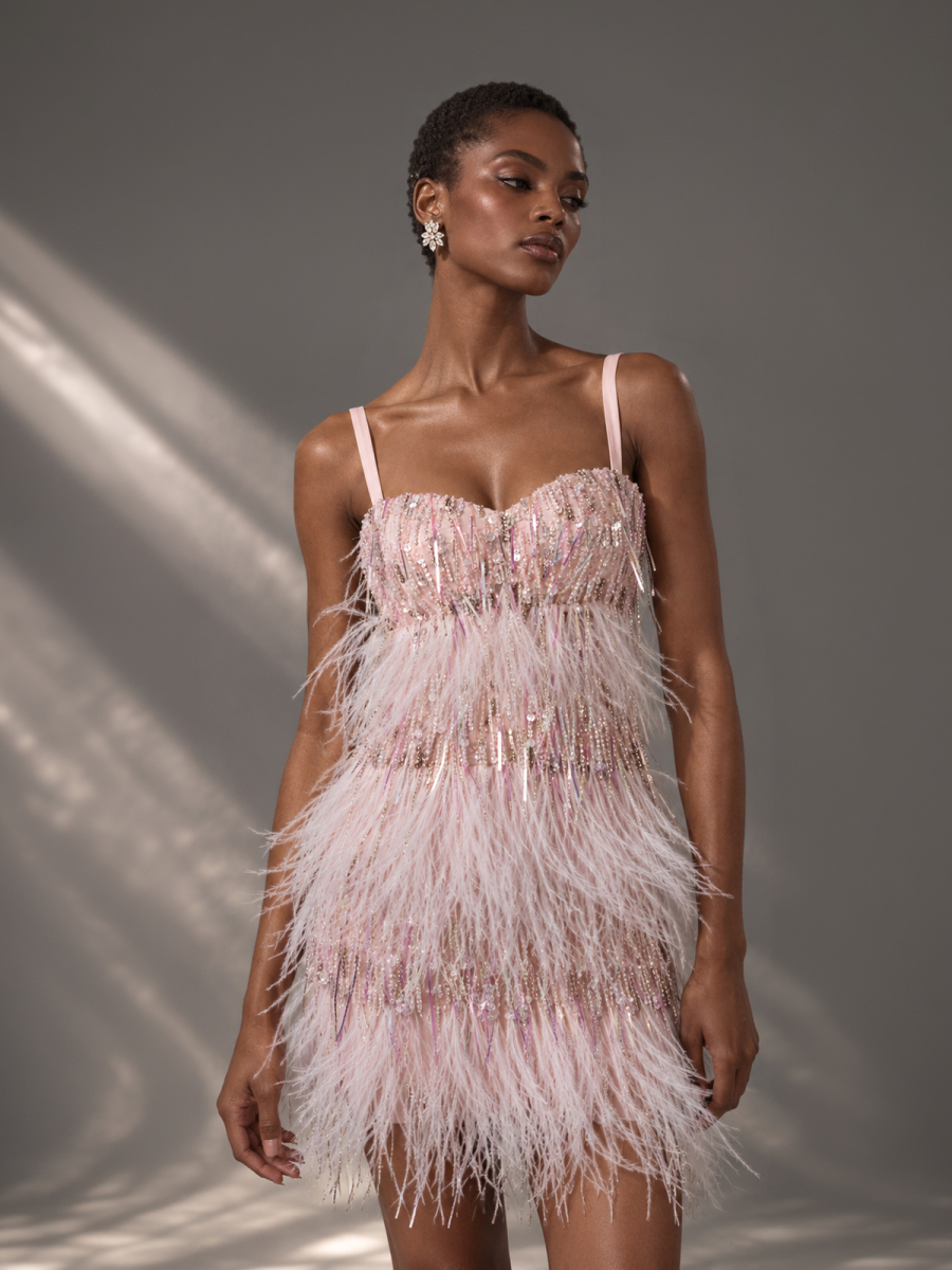 BLUSH MINI FEATHER DRESS