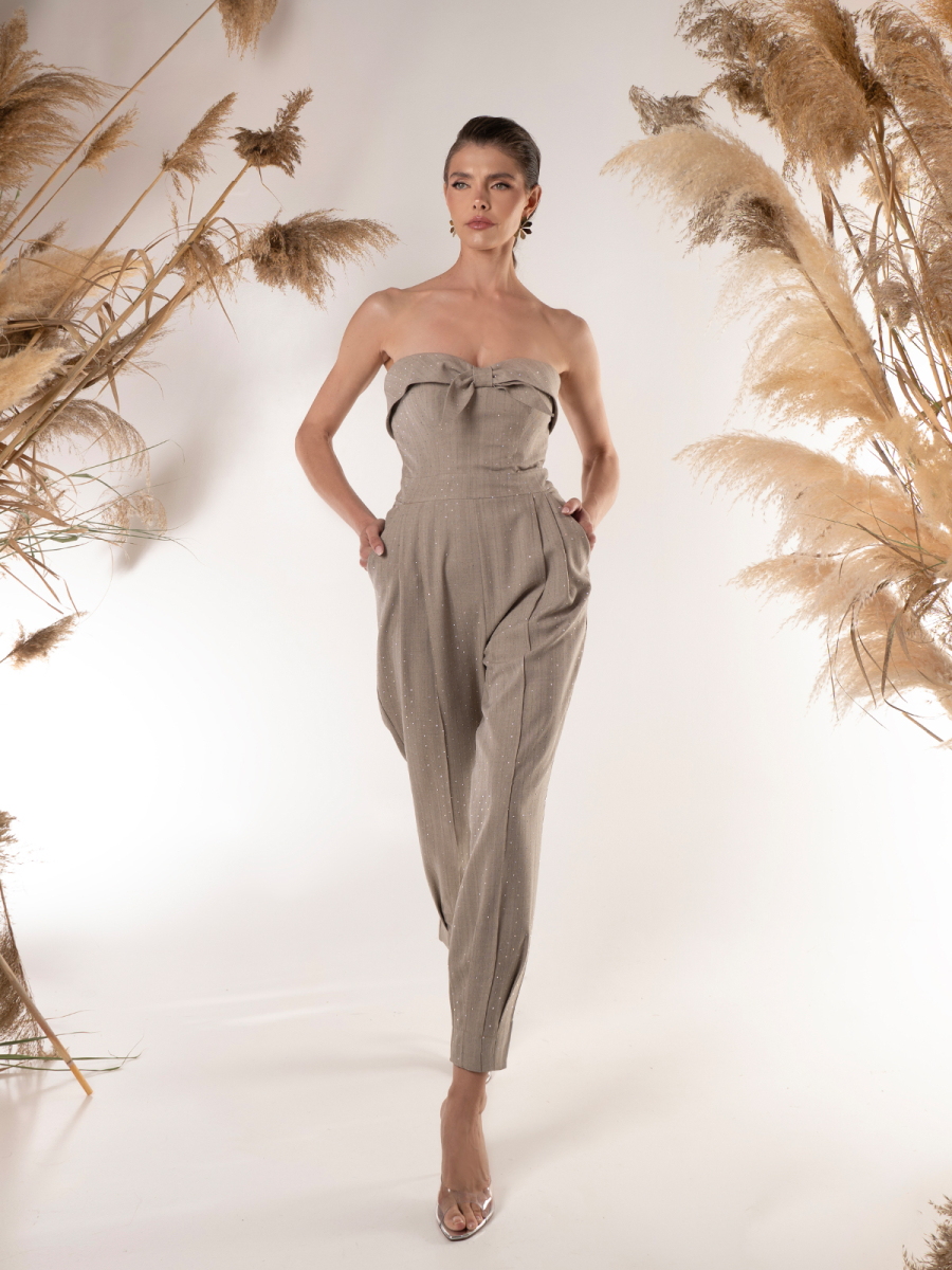 RHINESTONE BOW JUMPSUIT