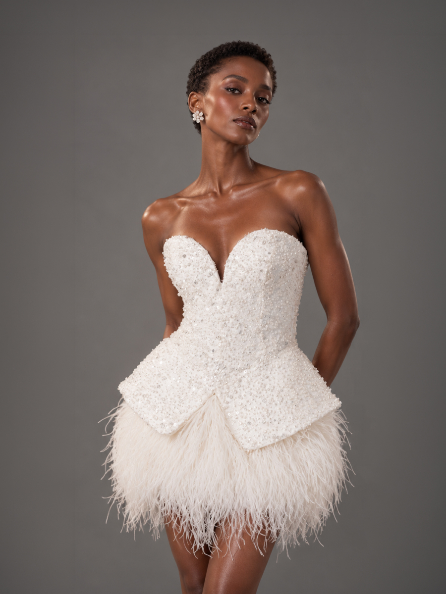 FEATHER CORSET MINI DRESS